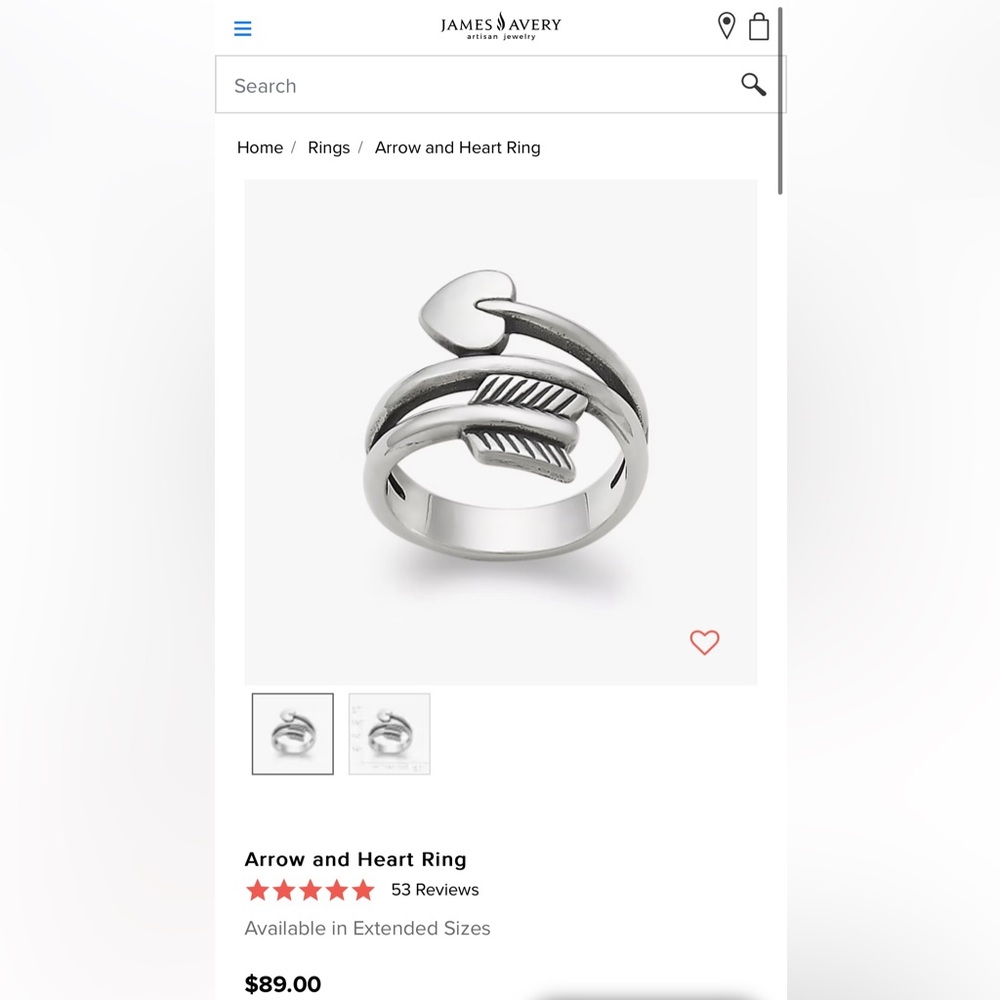 Arrow and Heart James Avery Ring